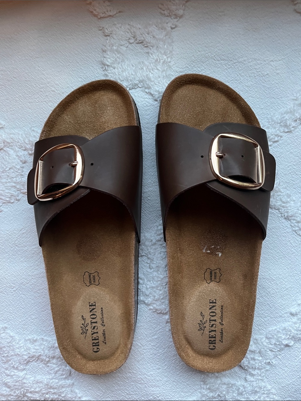 Women's Greystone Brown Buckle Slide Sandals